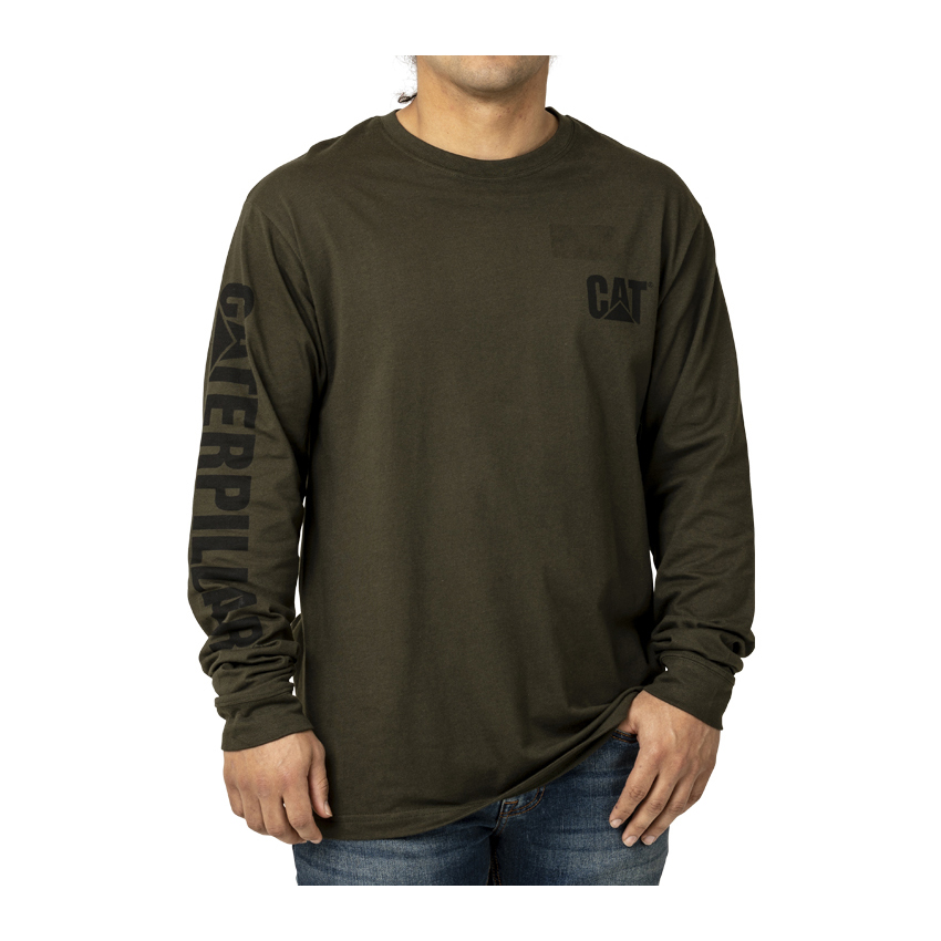 Caterpillar Trademark Banner Long Sleeve Philippines - Mens T-Shirts - dark 79145NCFH